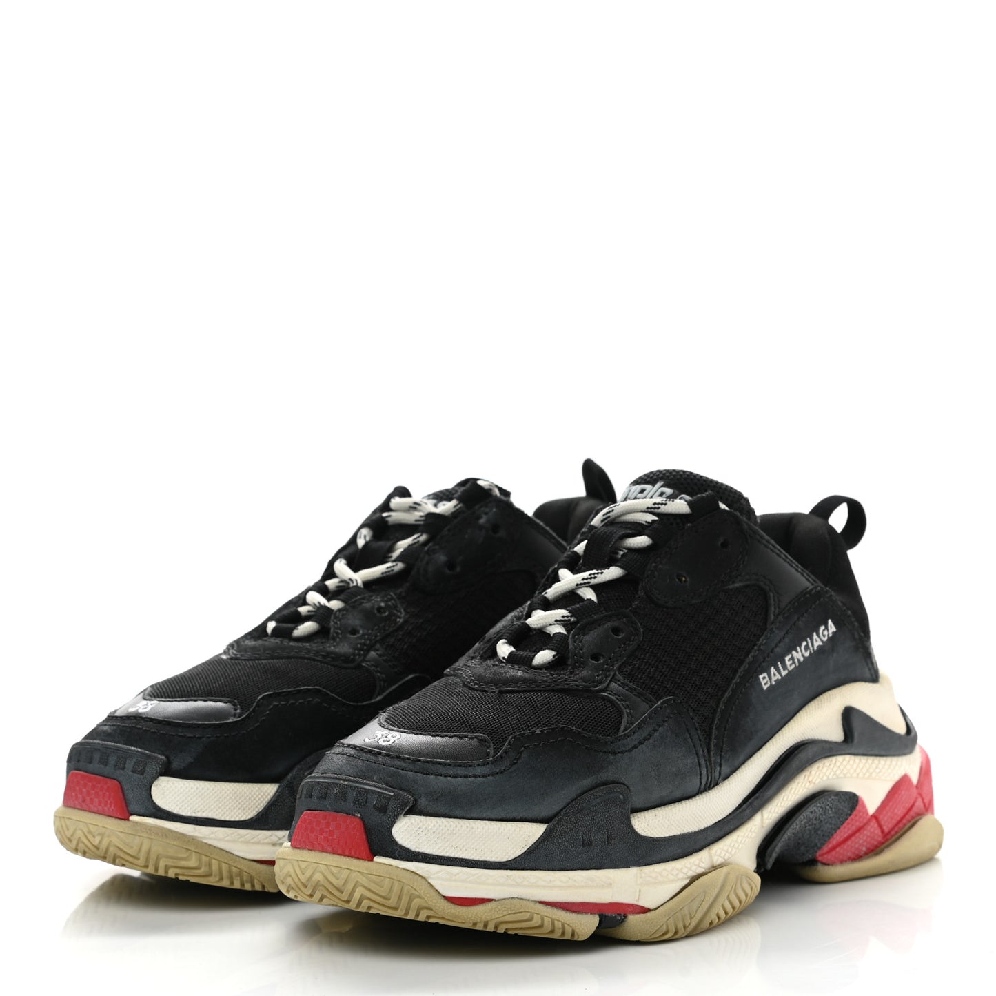 Fabric Mesh Washed Effect Womens Triple S Sneakers 38 Black Red