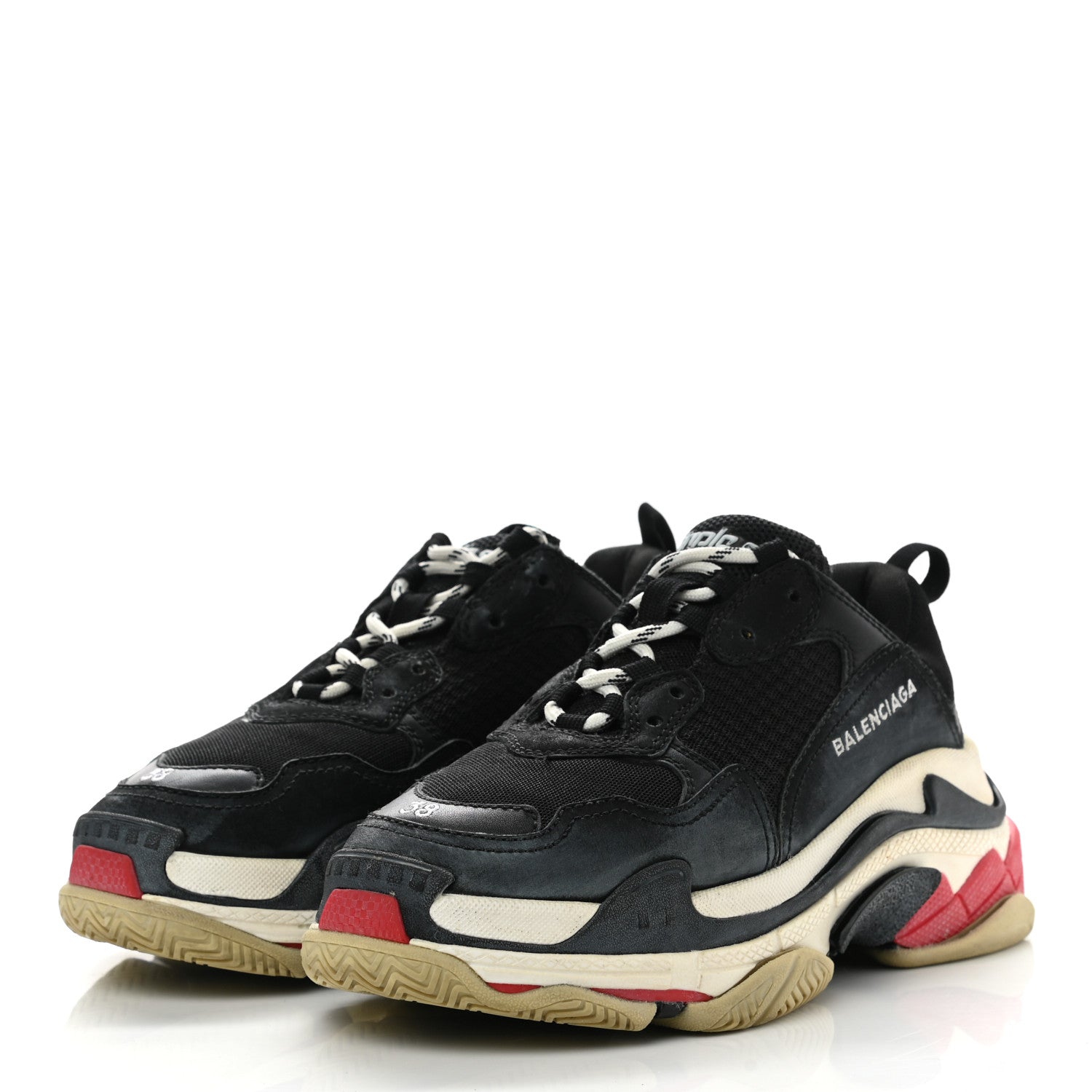 Balenciaga Fabric Mesh Washed Effect Womens Triple S Sneakers 38 Black Red 3 of 12