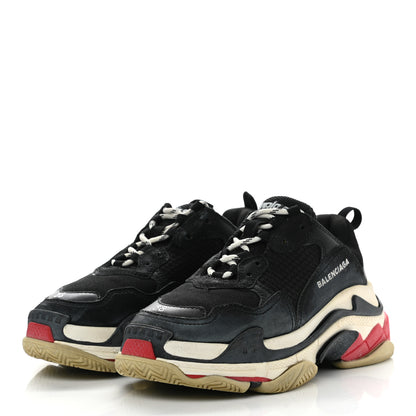 Balenciaga Fabric Mesh Washed Effect Womens Triple S Sneakers 38 Black Red 3 of 12