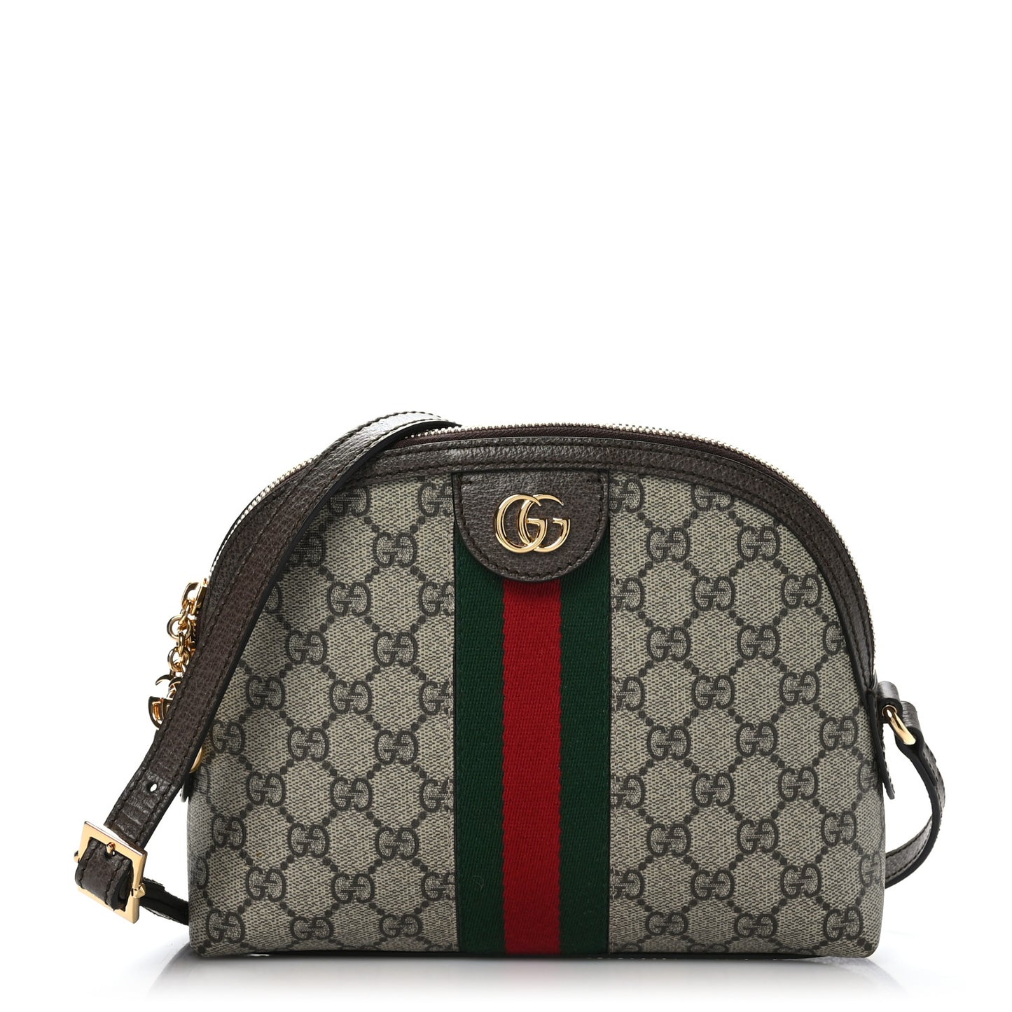 GG Supreme Monogram Textured Dollar Calfskin Web Small Ophidia Dome Shoulder Bag Beige Ebony New Acero