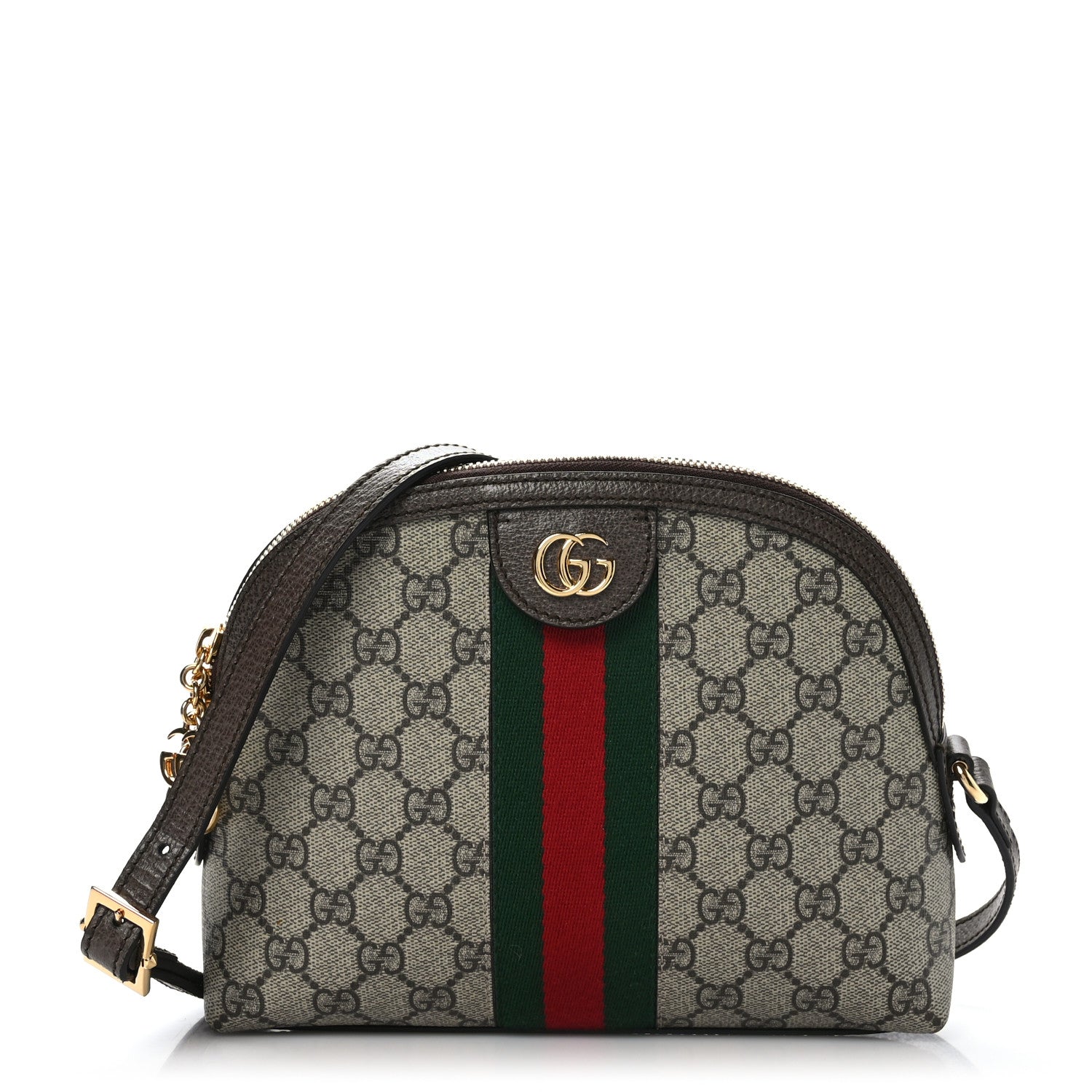 Gucci GG Supreme Monogram Textured Dollar Calfskin Web Small Ophidia Dome Shoulder Bag Beige Ebony New Acero 1 of 9