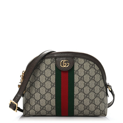 Gucci GG Supreme Monogram Textured Dollar Calfskin Web Small Ophidia Dome Shoulder Bag Beige Ebony New Acero 1 of 9