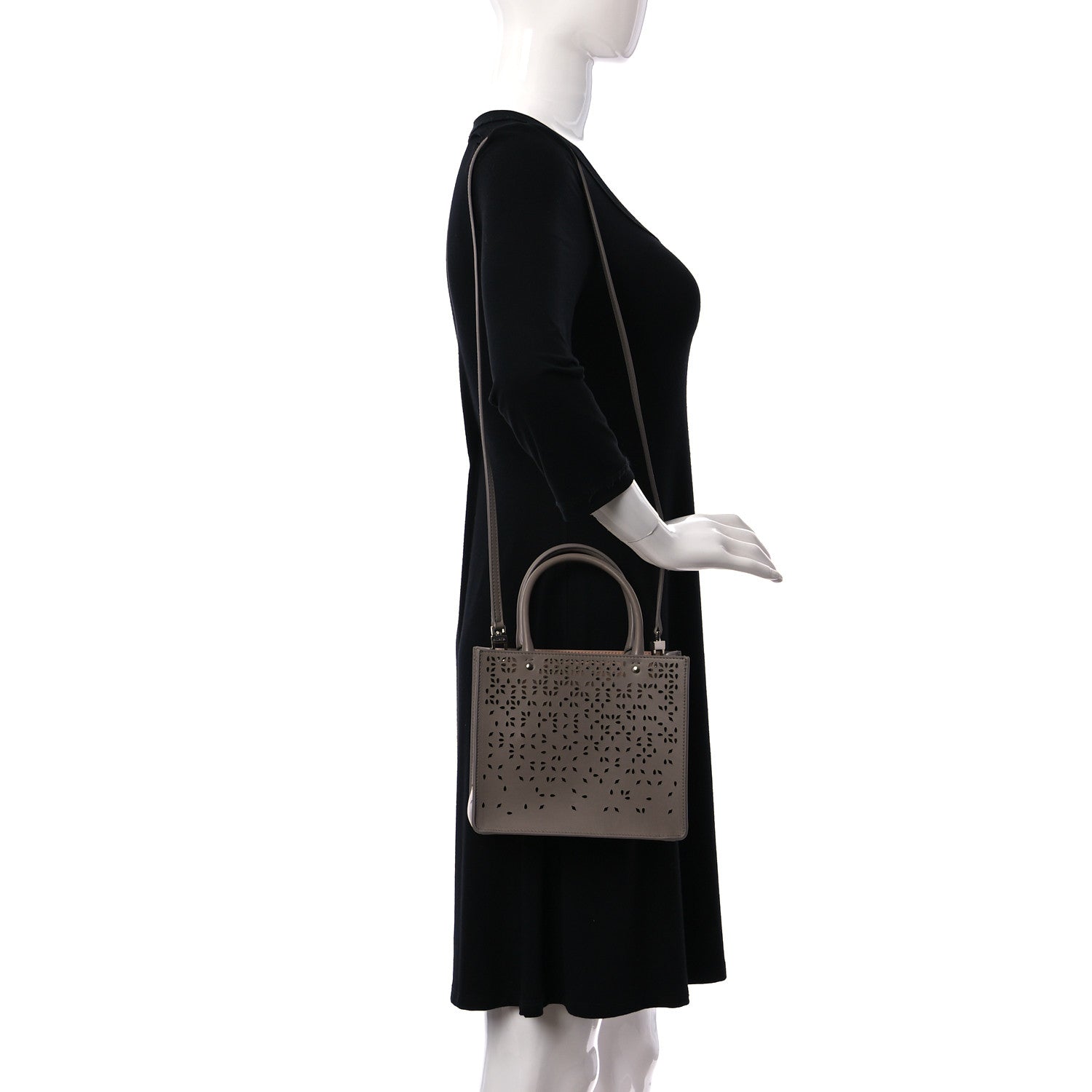 Alaia Calfskin Laser Cut Degrade Bijou Fiori Tote Tourterelle 2 of 9