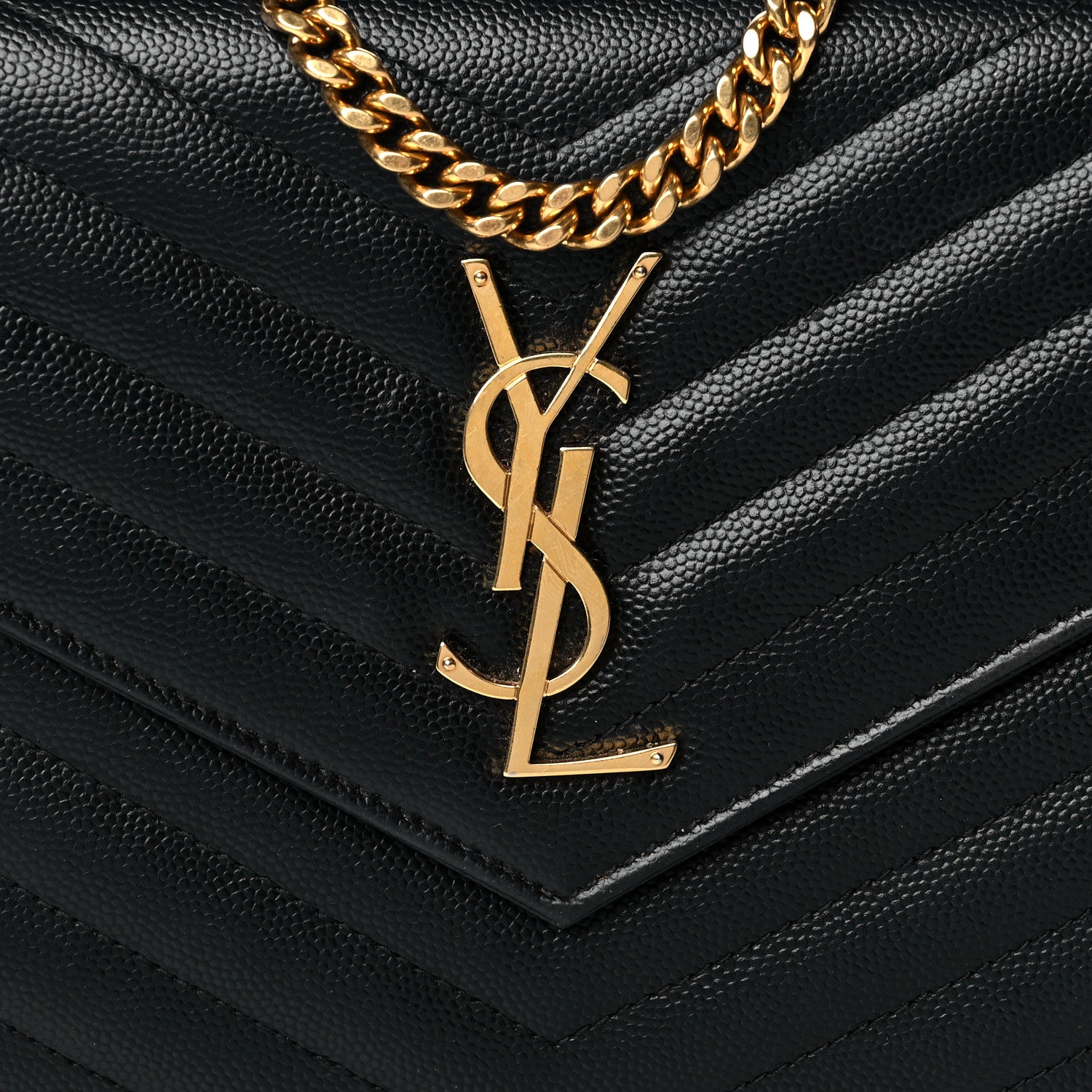 Saint Laurent Grain De Poudre Matelasse Chevron Monogram Chain Wallet Black 7 of 11