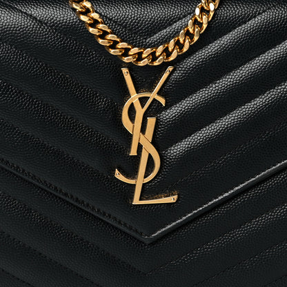 Saint Laurent Grain De Poudre Matelasse Chevron Monogram Chain Wallet Black 7 of 11