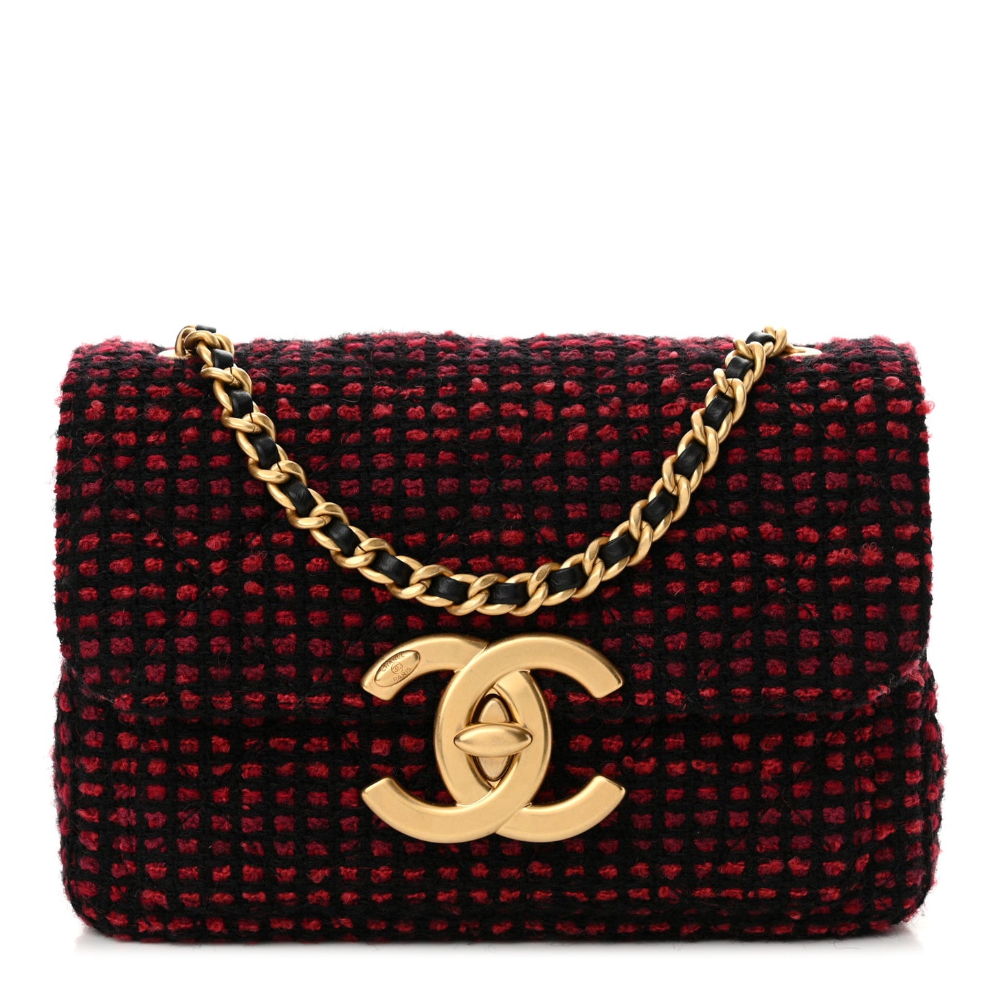 Tweed Quilted Mini Maxi CC Flap Burgundy Black