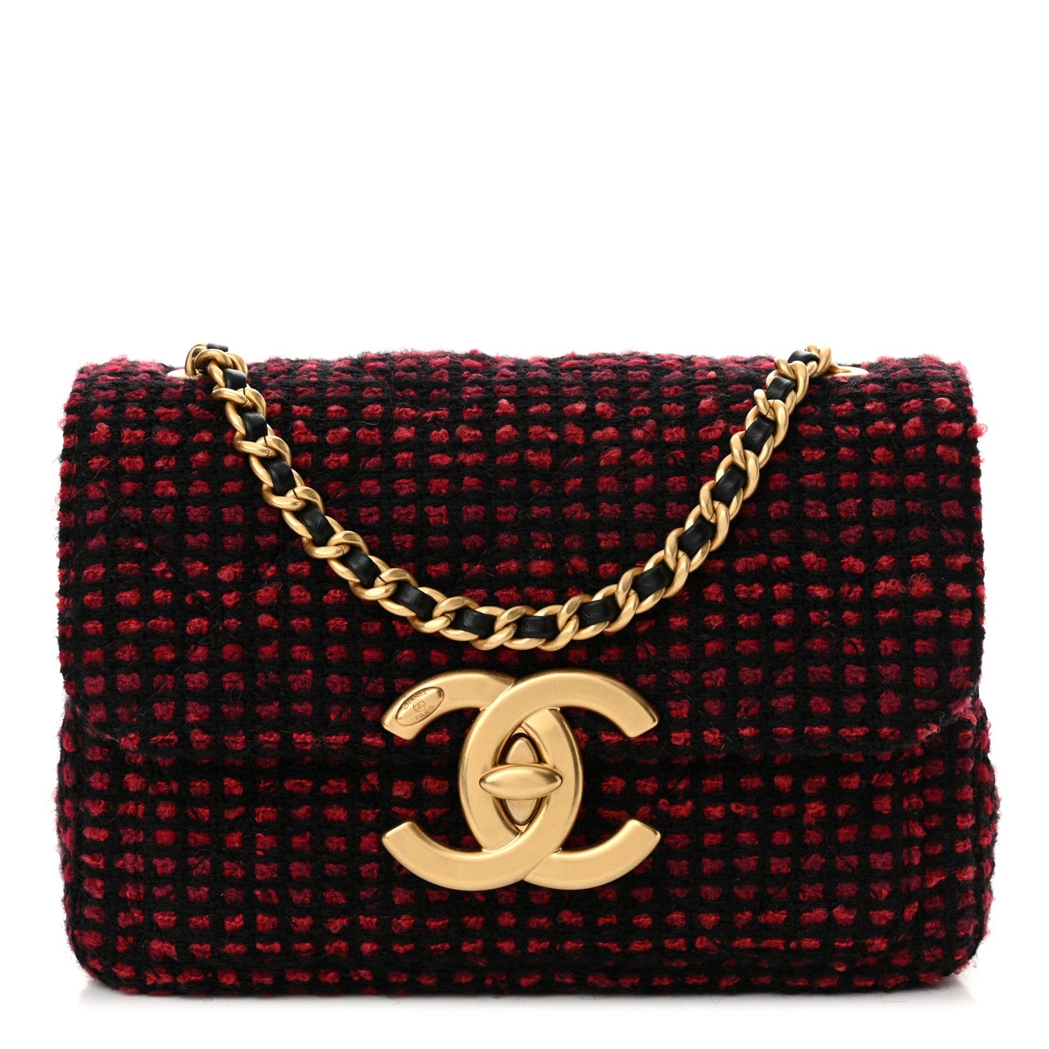 Chanel Tweed Quilted Mini Maxi CC Flap Burgundy Black 1 of 10