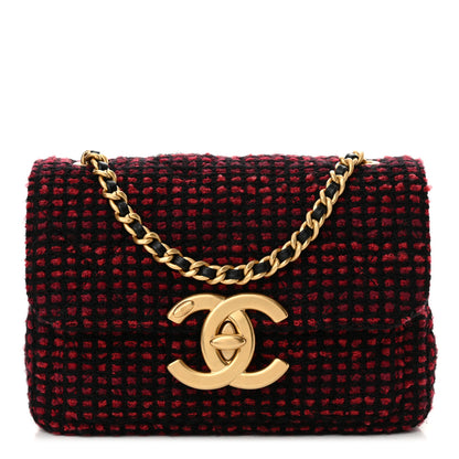 Chanel Tweed Quilted Mini Maxi CC Flap Burgundy Black 1 of 10