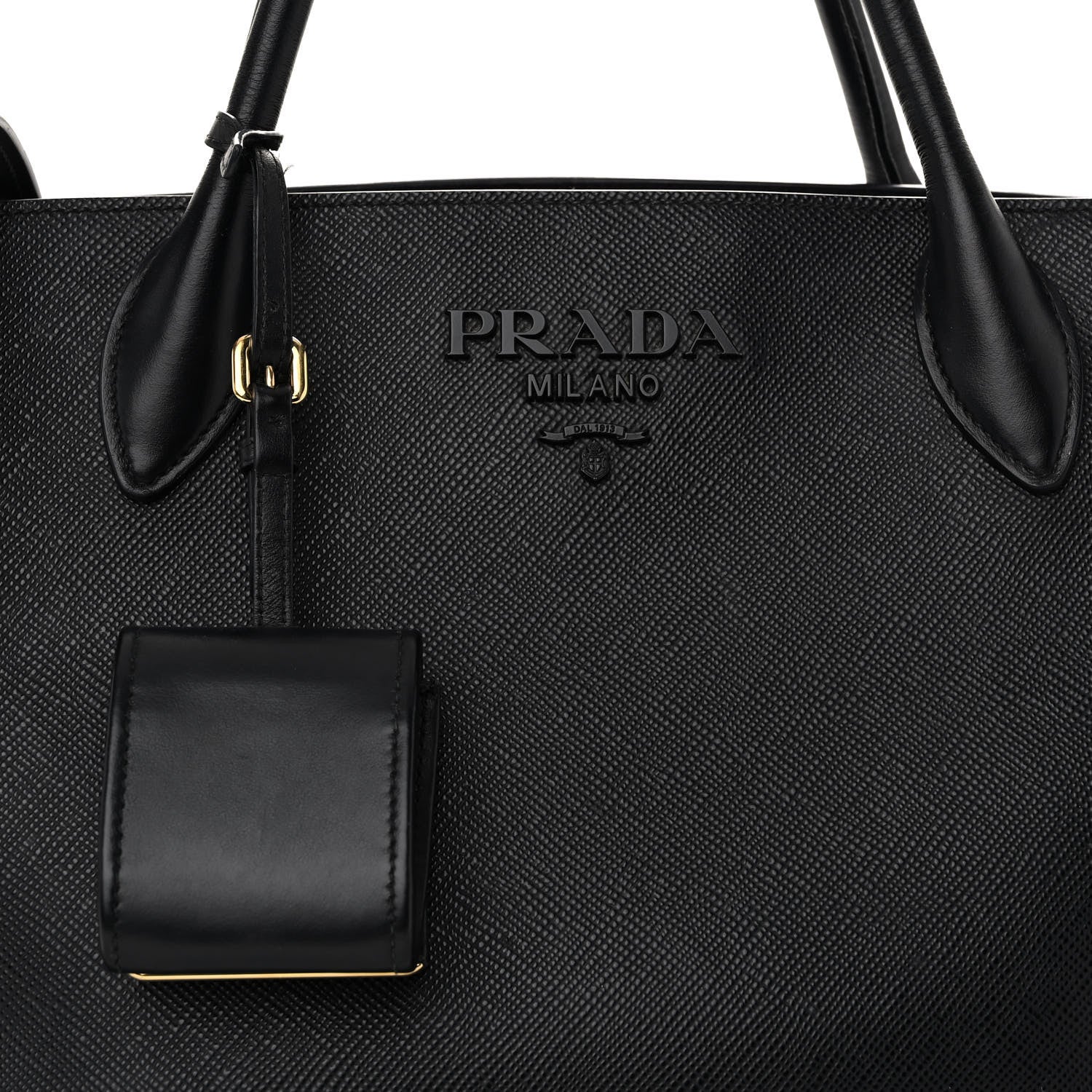 Prada Saffiano Cuir Calfskin Medium Monochrome Top Handle Tote Black 7 of 9