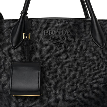 Prada Saffiano Cuir Calfskin Medium Monochrome Top Handle Tote Black 7 of 9