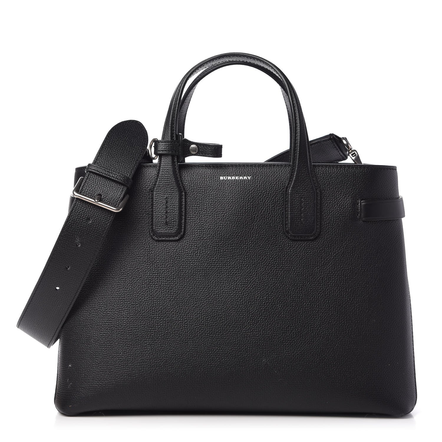 Burberry Derby Calfskin House Check Medium Banner Tote Black 1 of 11