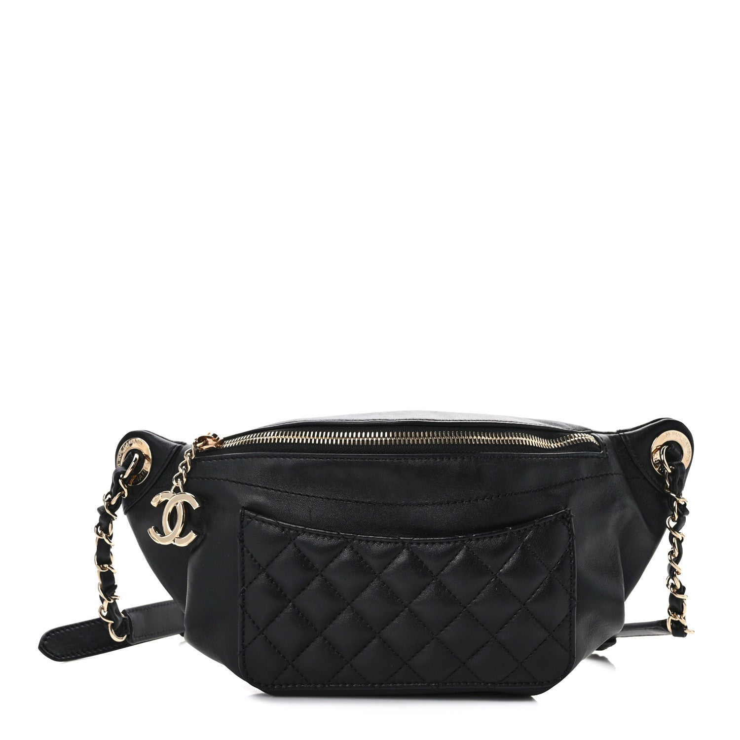 Chanel Lambskin Quilted Waist Bag Fanny Pack Black 1 of 10