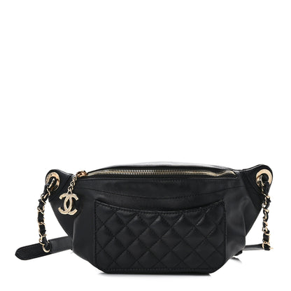 Chanel Lambskin Quilted Waist Bag Fanny Pack Black 1 of 10