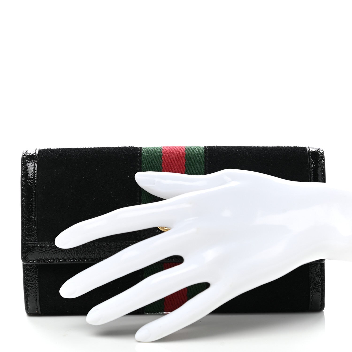 Gucci Suede Patent GG Web Ophidia Continental Wallet Black 2 of 7