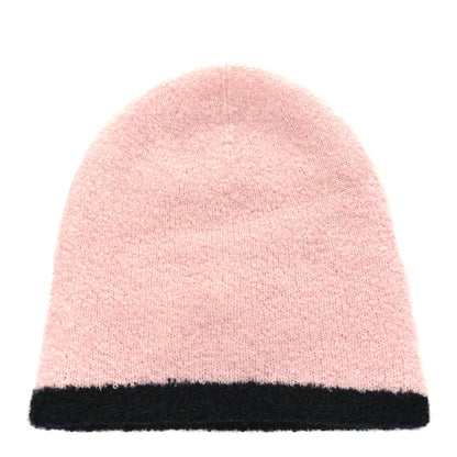 Chanel Cashmere Silk CC Beanie Hat Pink Black 2 of 5