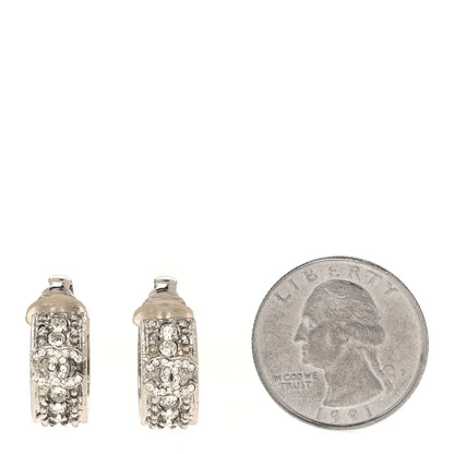 Chanel Crystal CC Hoop Clip On Earrings Silver 2 of 5