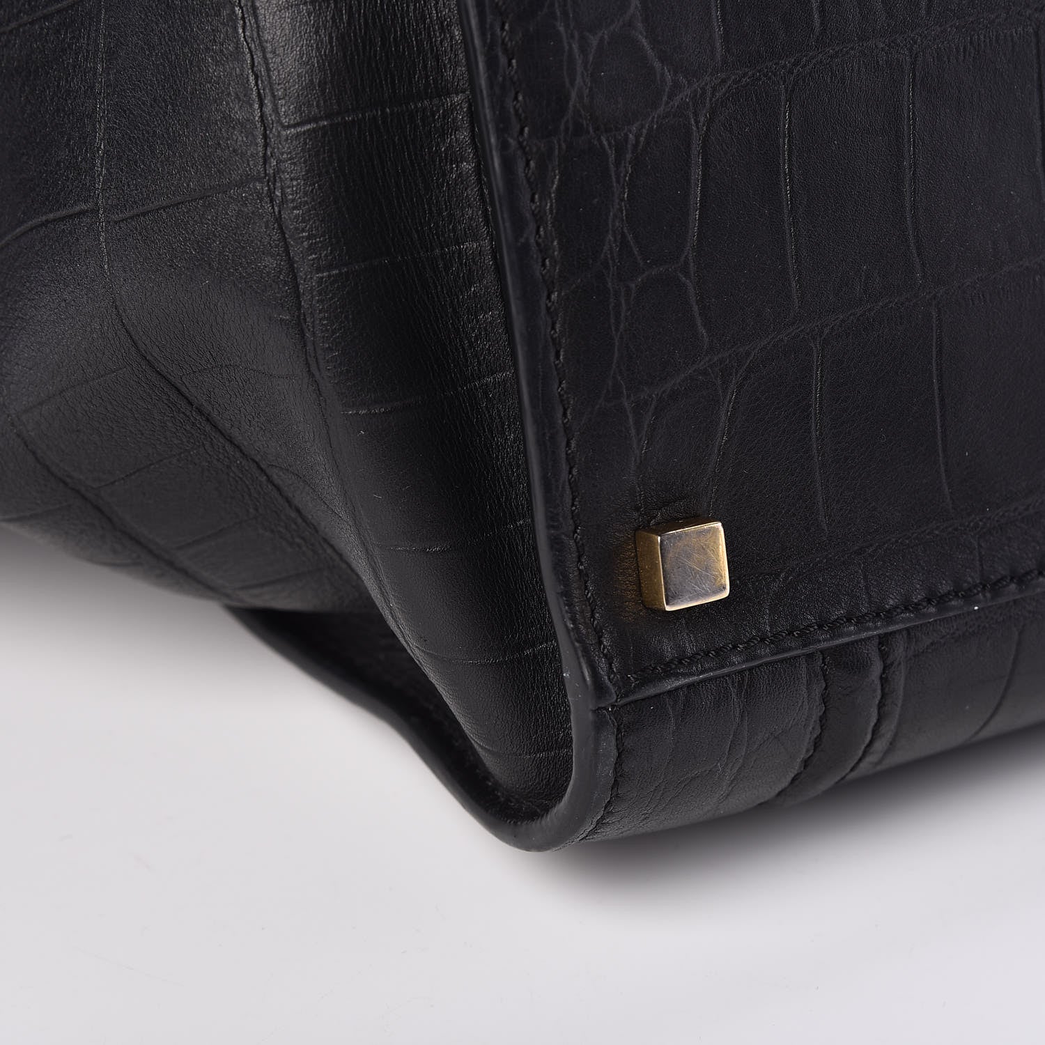 Celine Crocodile Embossed Calfskin Medium Phantom Luggage Black 10 of 14