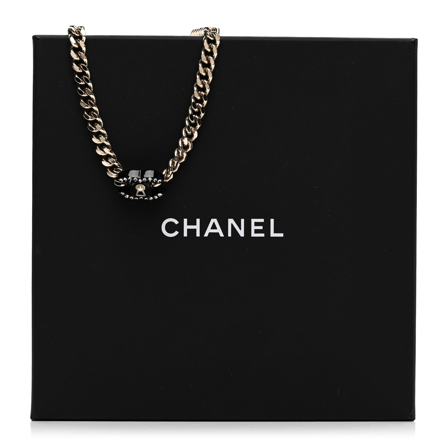 Chanel Crystal Pearl CC Lock Short Necklace Gold Black 1667628