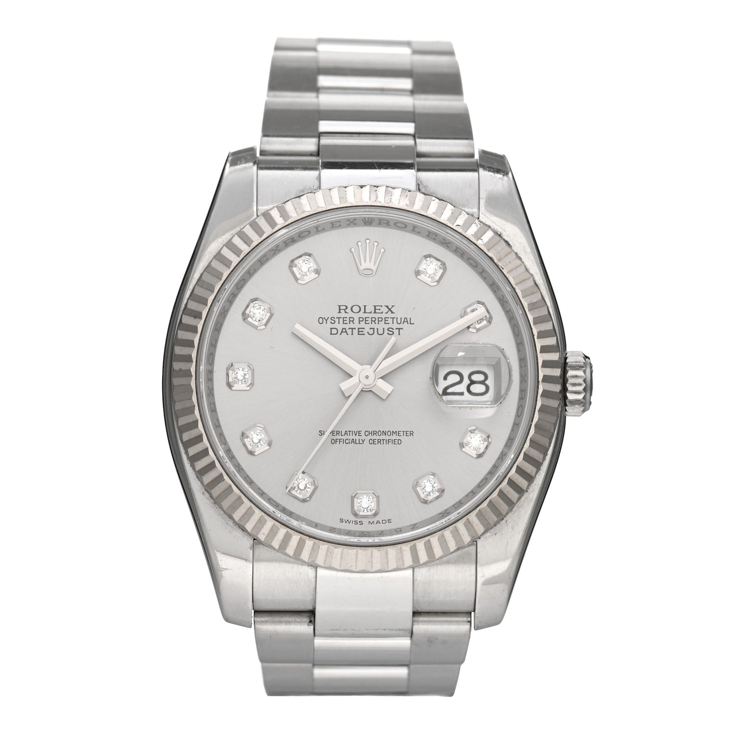 Stainless Steel 18K White Gold Diamond 36mm Oyster Perpetual Datejust Watch Silver 116234