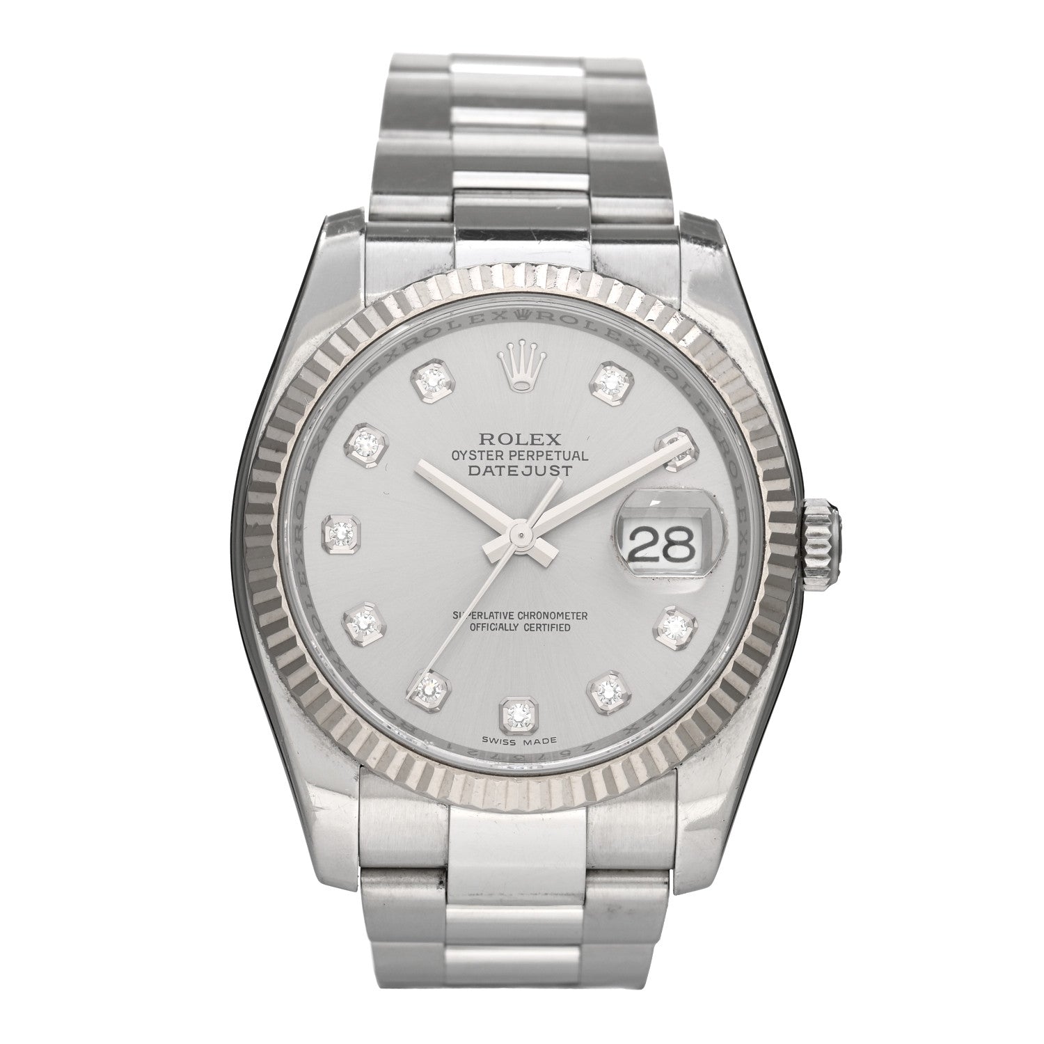 Rolex Stainless Steel 18K White Gold Diamond 36mm Oyster Perpetual Datejust Watch Silver 116234 1 of 5