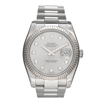 Rolex Stainless Steel 18K White Gold Diamond 36mm Oyster Perpetual Datejust Watch Silver 116234 1 of 5