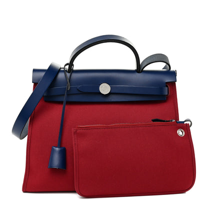 Hermes Military Toile Vache Hunter Herbag Zip 31 PM Rouge Grenat Bleu Saphir 2 of 12