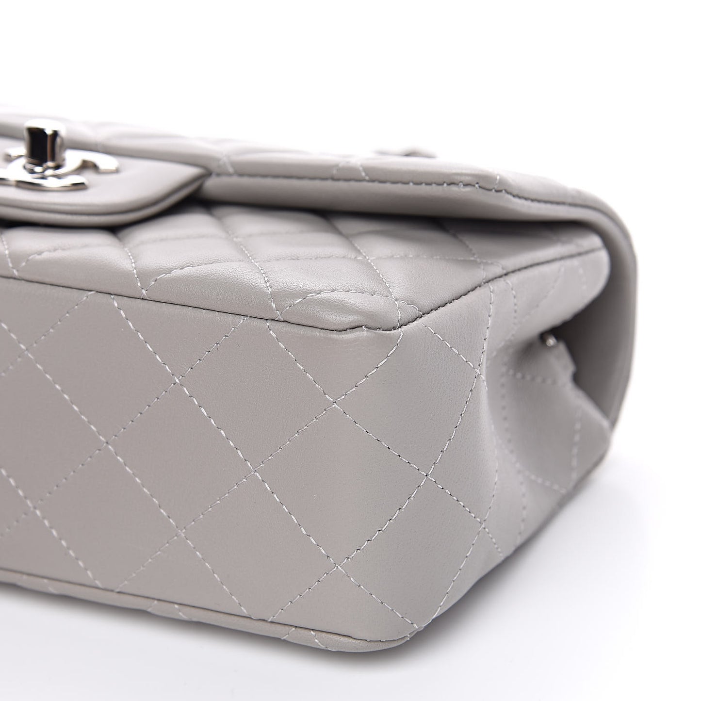 Lambskin Quilted Mini Rectangular Flap Grey