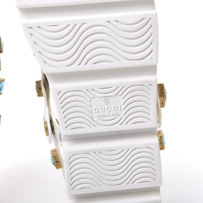 Gucci Calfskin Removable Crystals Bee Embroidered Womens Ace Platform Sneakers 37.5 White 6 of 9