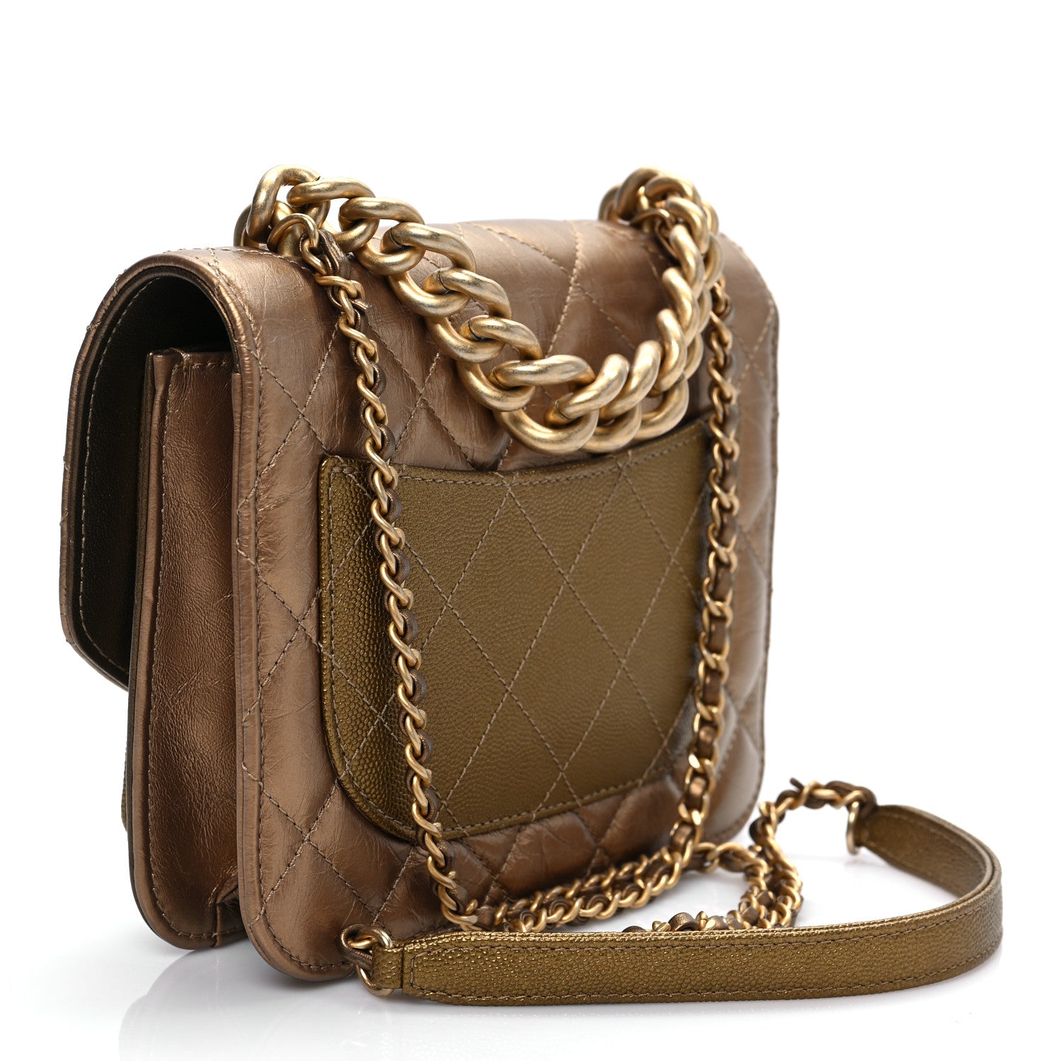Chanel Metallic Calfskin Caviar Quilted Mini Chain Handle Flap Gold 4 of 10