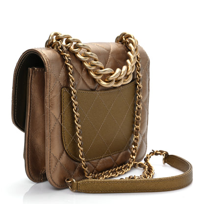 Chanel Metallic Calfskin Caviar Quilted Mini Chain Handle Flap Gold 4 of 10