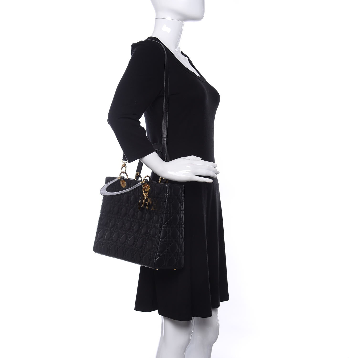Christian Dior Lambskin Cannage Large Lady Dior Black 2 of 9