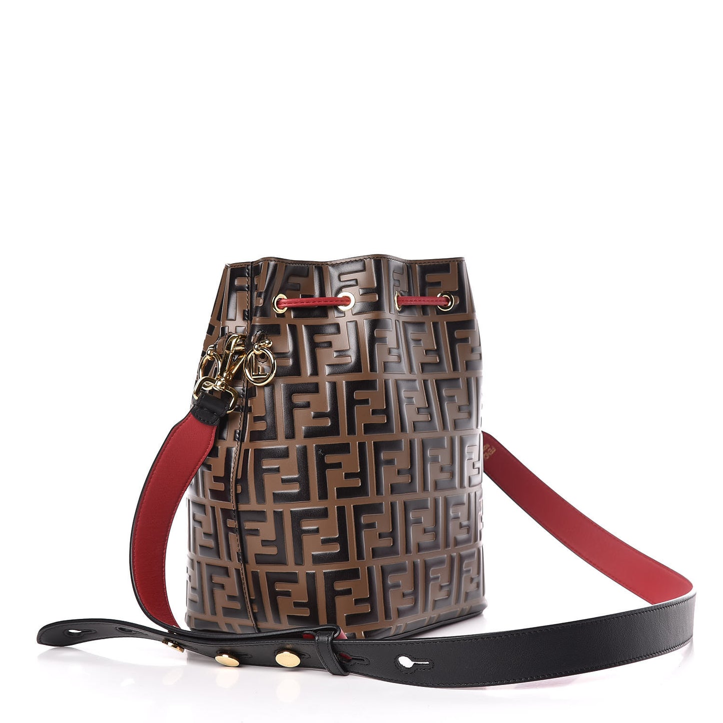 Vitello Grace F is Fendi Bi-Color FF 1974 Embossed Grande Mon Tresor Bucket Bag Maya Black Fragola
