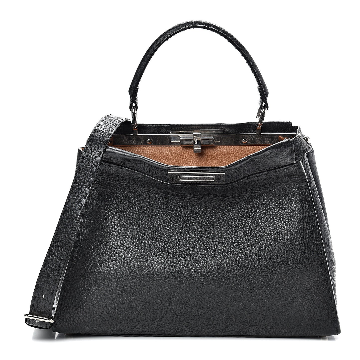 Cuoio Romano Selleria Bi-Color Medium Peekaboo Iconic Satchel Black Mou