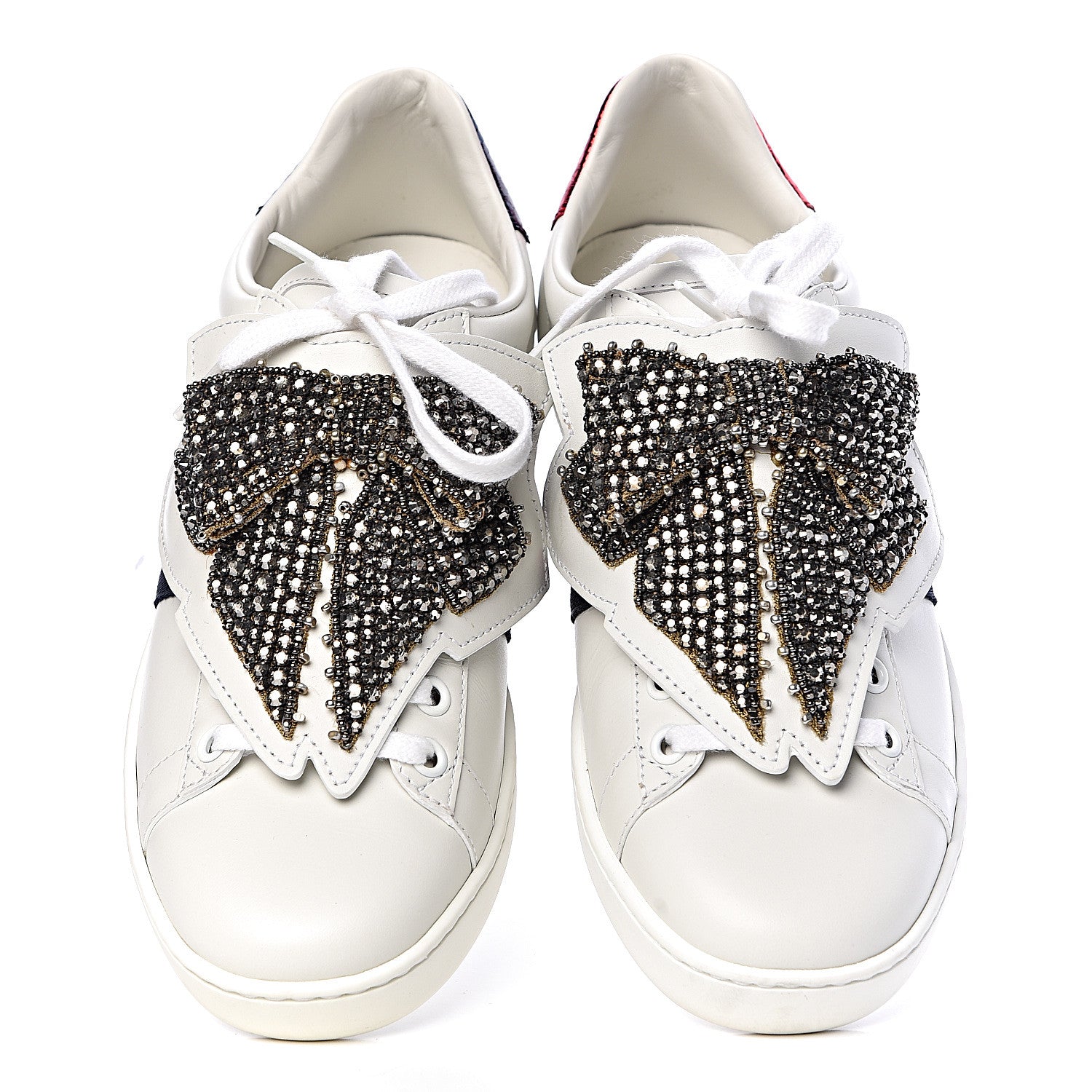 Gucci Calfskin Ayers Web Womens Ace Bow Lace Sneakers 36.5 White 10 of 13