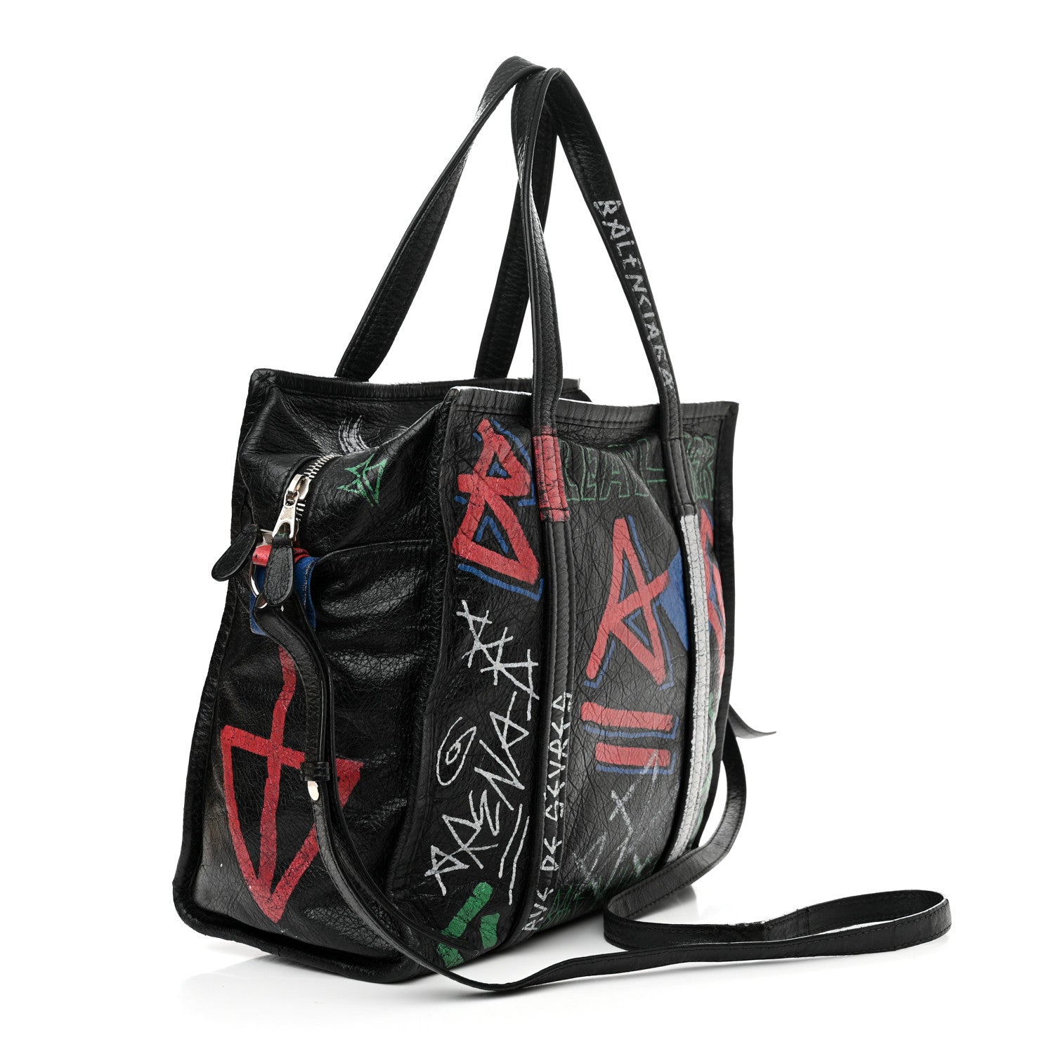 Balenciaga Agneau Arena Graffiti All Over S Bazar Shopper Tote Black Vert Rouge 3 of 23