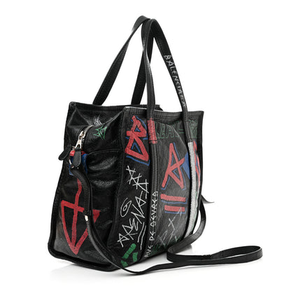 Balenciaga Agneau Arena Graffiti All Over S Bazar Shopper Tote Black Vert Rouge 3 of 23