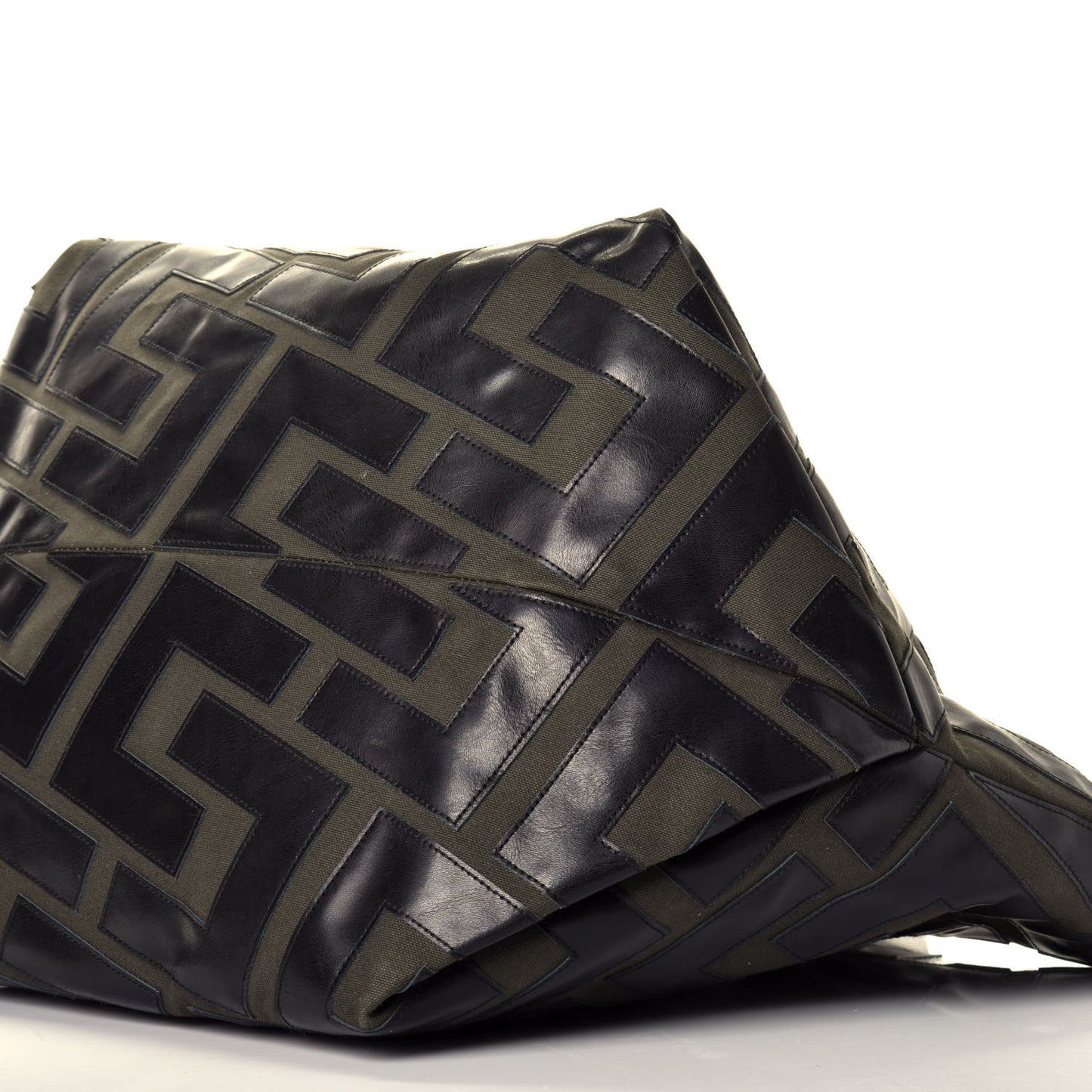 Calfskin Logo Patchwork Cabas Dark Green Black