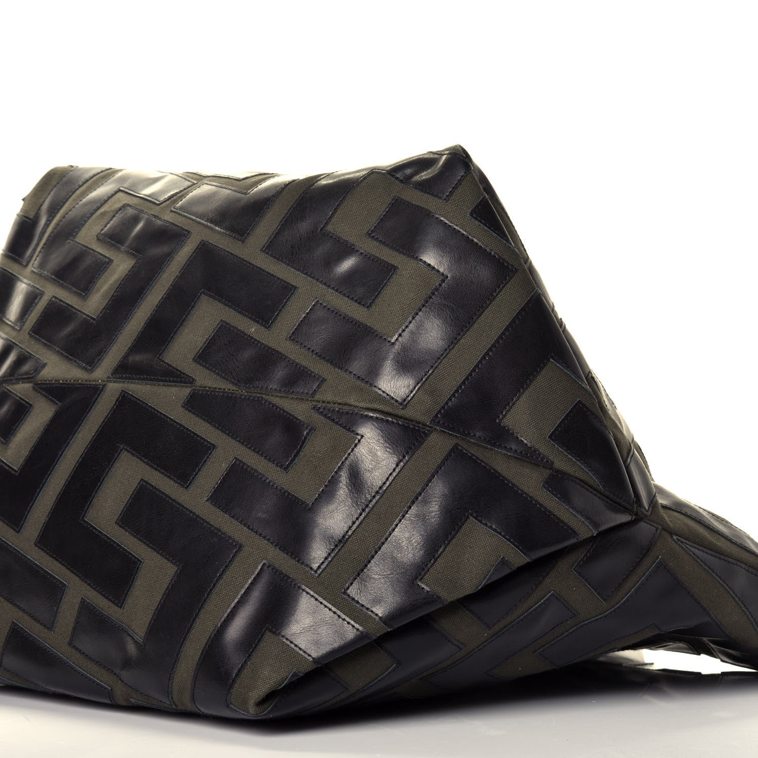 Celine Calfskin Logo Patchwork Cabas Dark Green Black 7 of 8