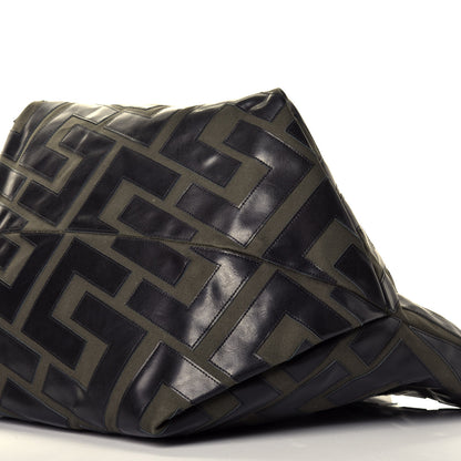 Celine Calfskin Logo Patchwork Cabas Dark Green Black 7 of 8