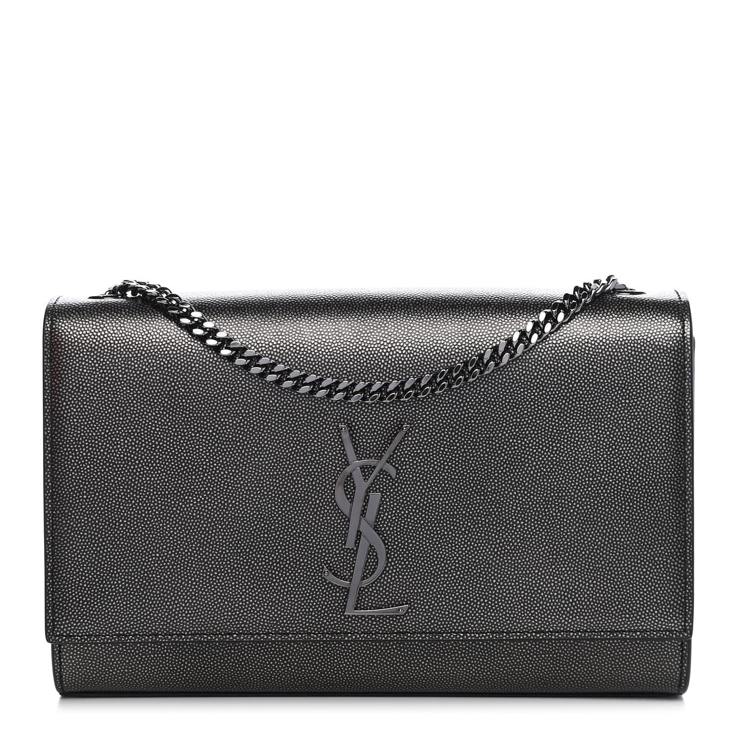 Metallic Grain De Poudre Medium Classic Monogram Kate Satchel Dark Lead