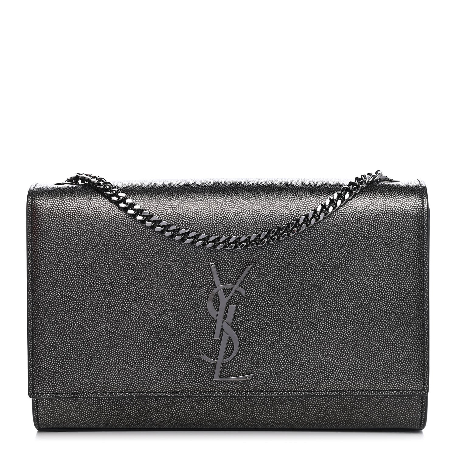 Saint Laurent Metallic Grain De Poudre Medium Classic Monogram Kate Satchel Dark Lead 1 of 7