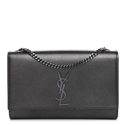 Saint Laurent Metallic Grain De Poudre Medium Classic Monogram Kate Satchel Dark Lead 1 of 7