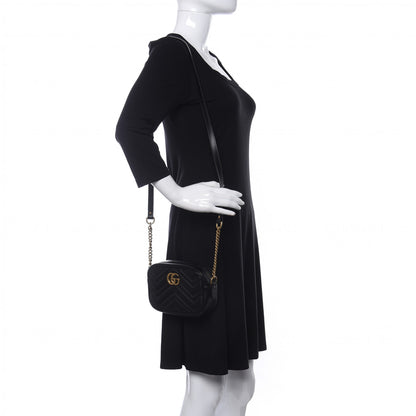 Gucci Calfskin Matelasse Mini GG Marmont Chain Shoulder Bag Black 2 of 9
