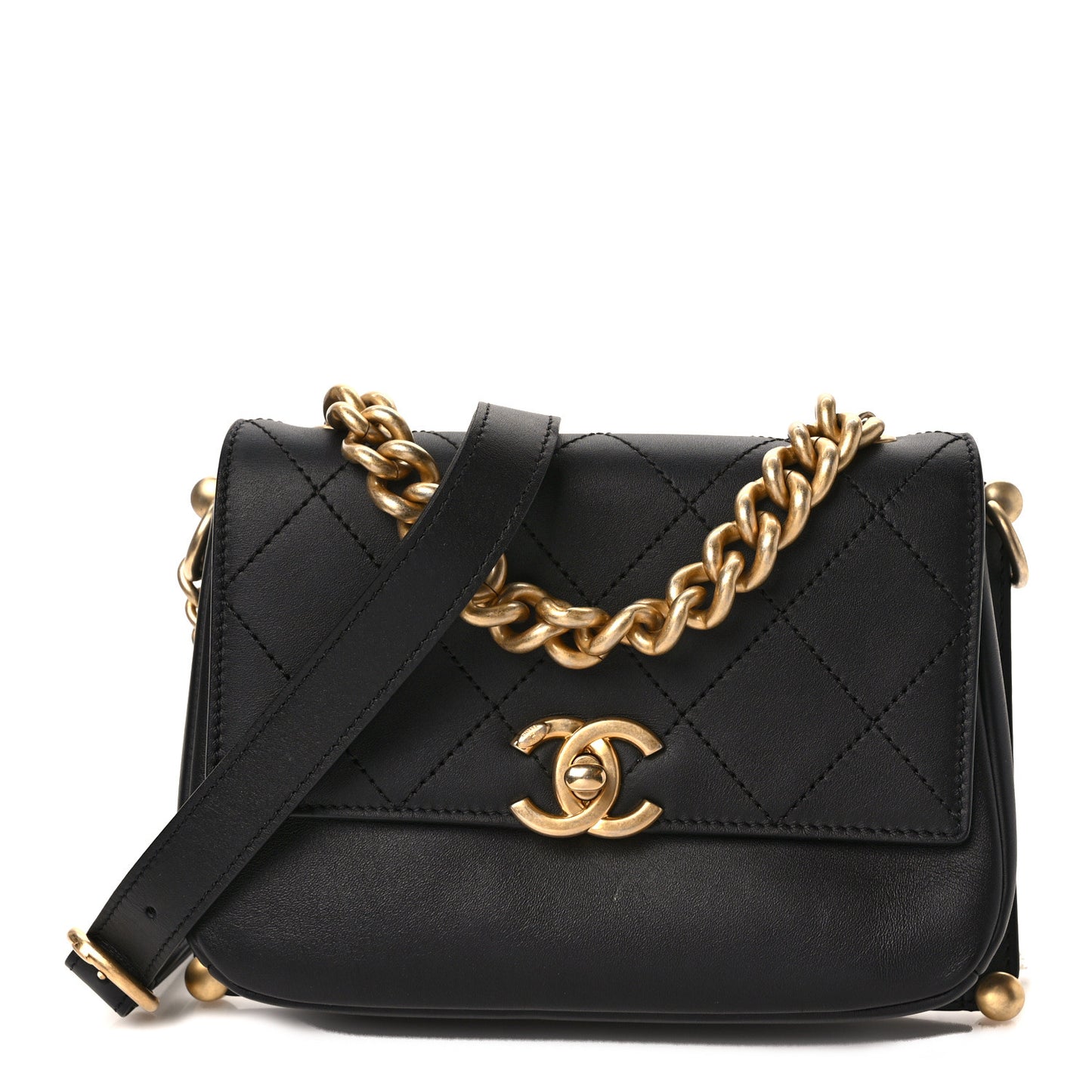 Calfskin Stitched Flap Black