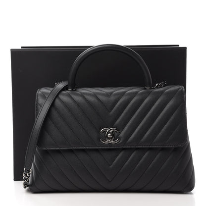 Chanel Caviar Chevron Quilted Medium Coco Handle Flap Dark Grey 12 of 12