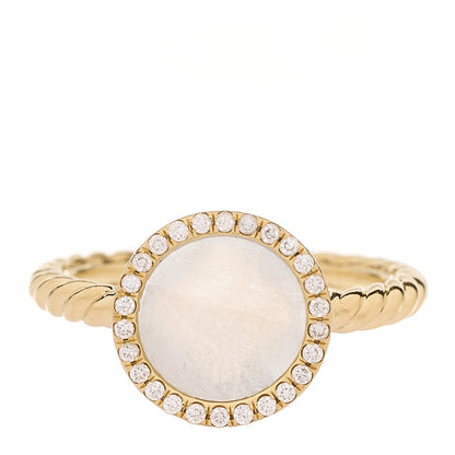 David Yurman 18K Yellow Gold Diamond Pearl Petite Elements Ring 53 6.5 1 of 5