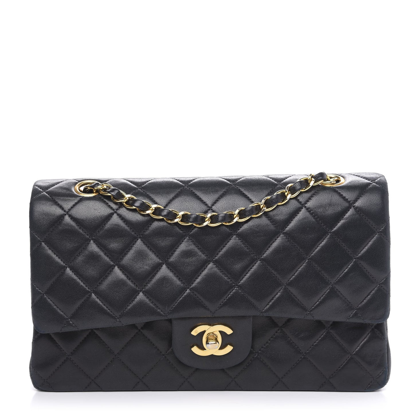 Lambskin Quilted Medium Double Flap Black