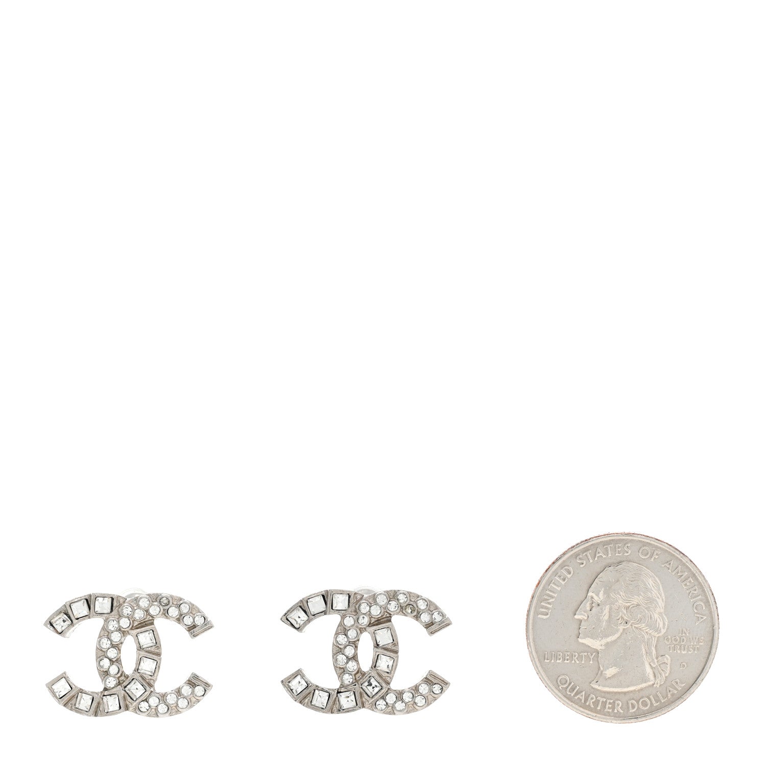 Chanel Baguette Crystal CC Earrings Silver 2 of 6