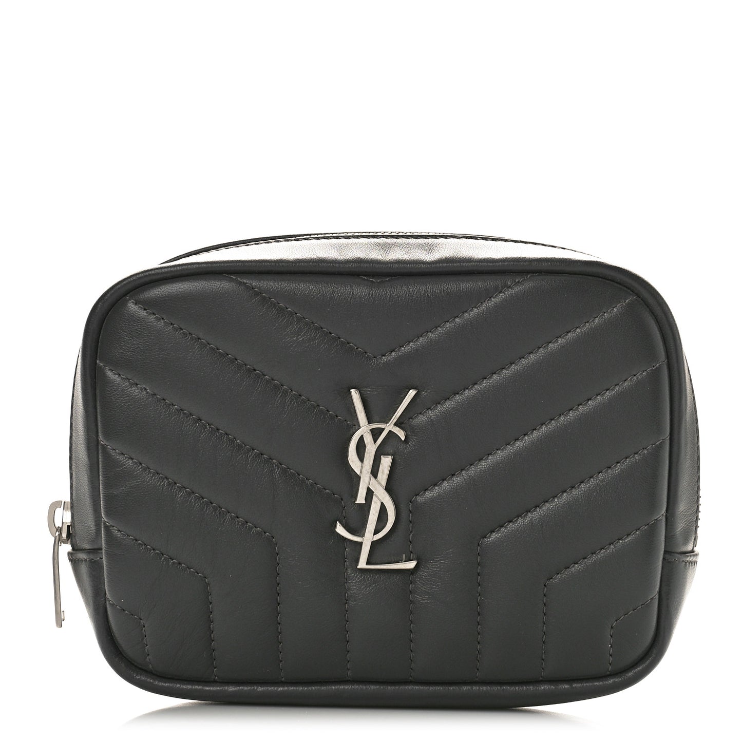 Lambskin Y Quilted Monogram Loulou Cosmetic Case Asphalt Grey