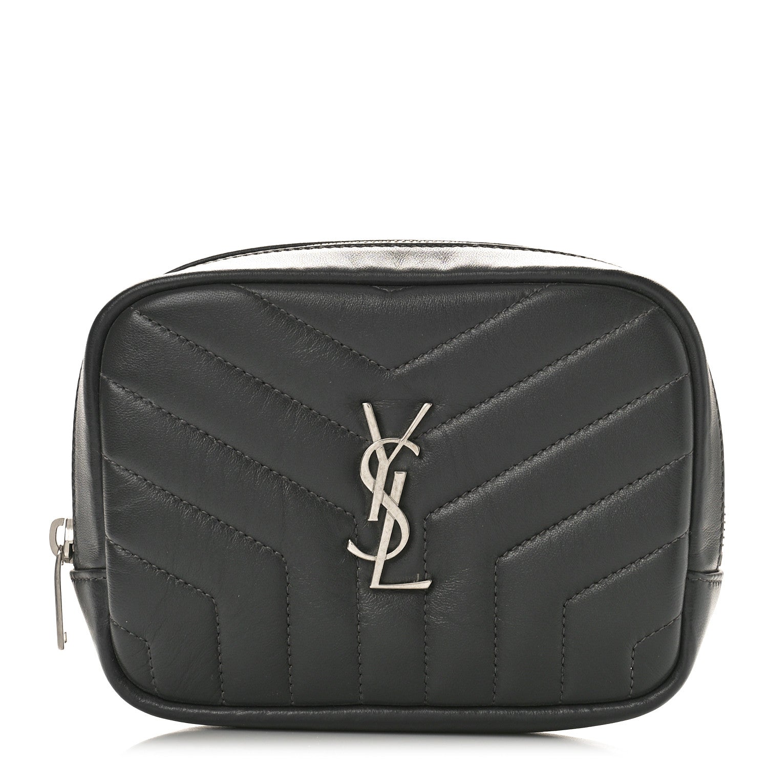 Saint Laurent Lambskin Y Quilted Monogram Loulou Cosmetic Case Asphalt Grey 1 of 9